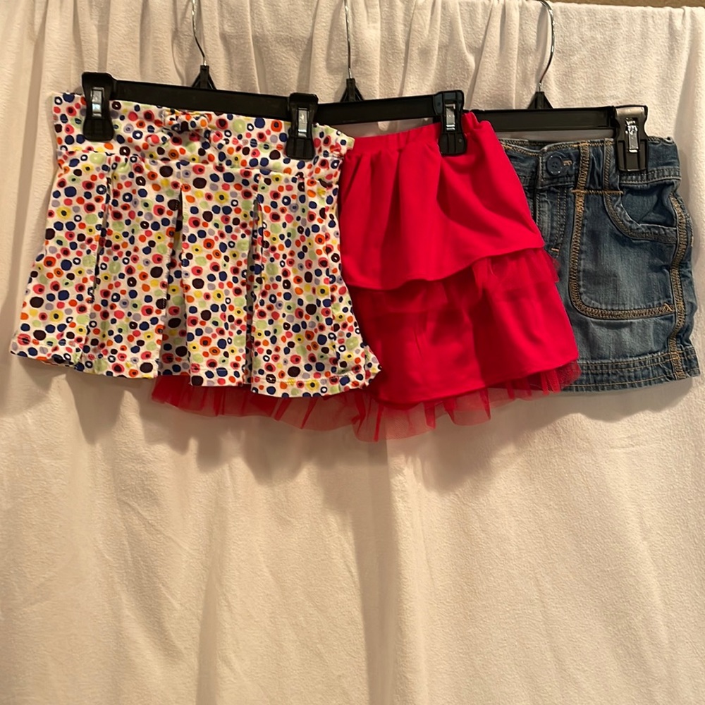 3 Girls Skirts Polka Dots, Denim and Red Ruffles